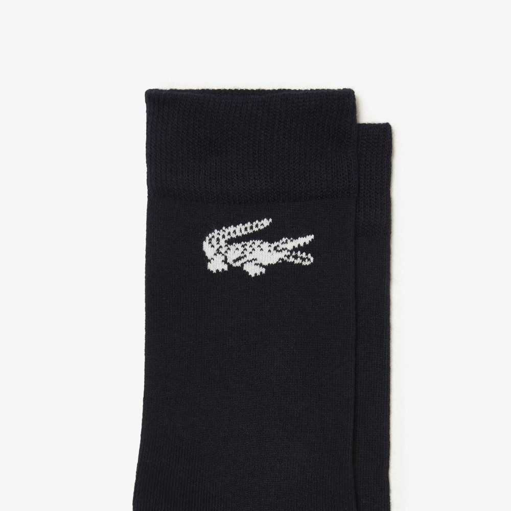 White / Navy Blue Lacoste Two-Pack French Made Organic Cotton Socks | JDOTLW-162