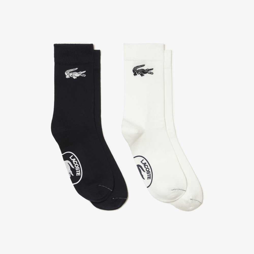 White / Navy Blue Lacoste Two-Pack French Made Organic Cotton Socks | JDOTLW-162