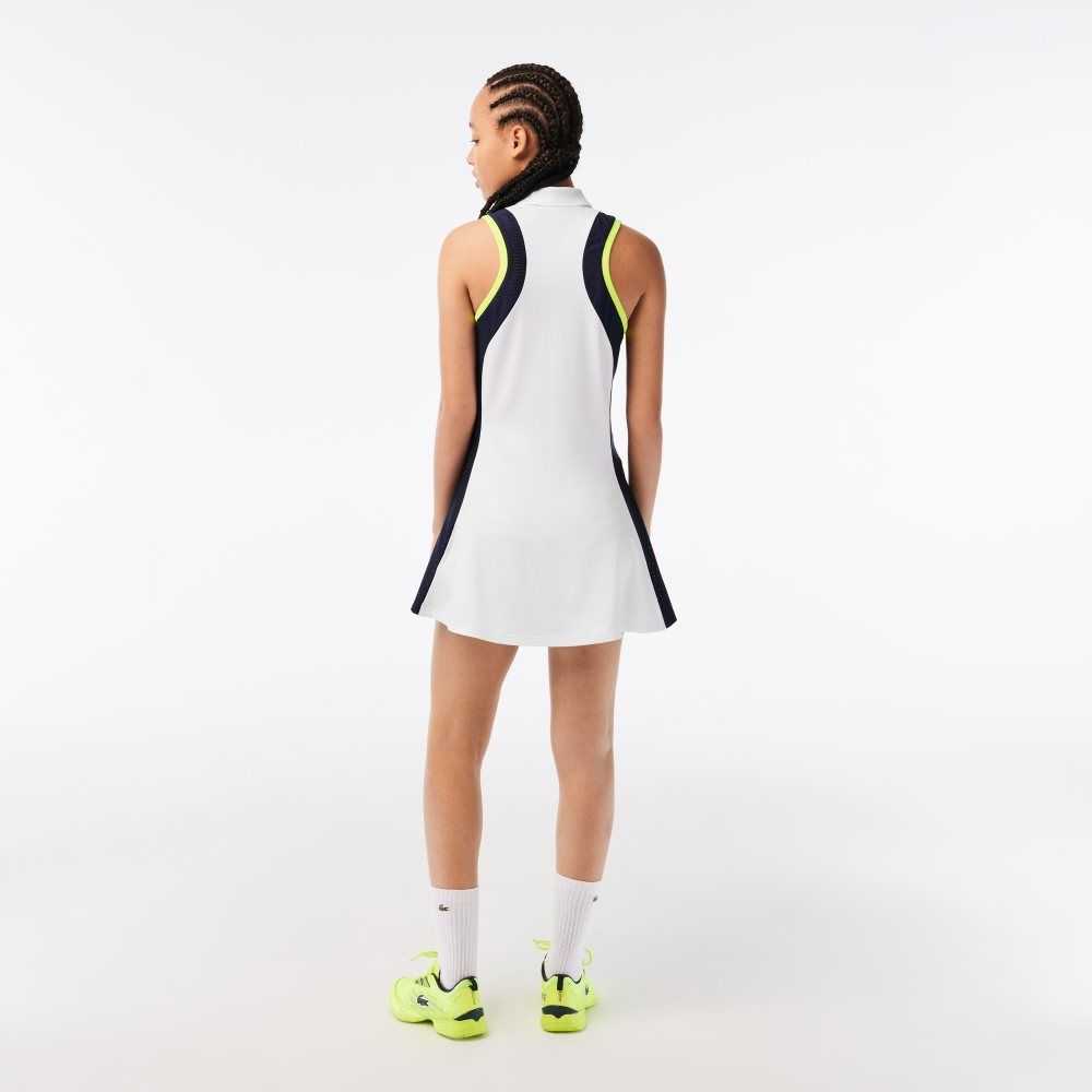 White / Navy Blue / Light Orange Lacoste SPORT Roland Garros Edition Sleeveless Dress | SDNKAC-097