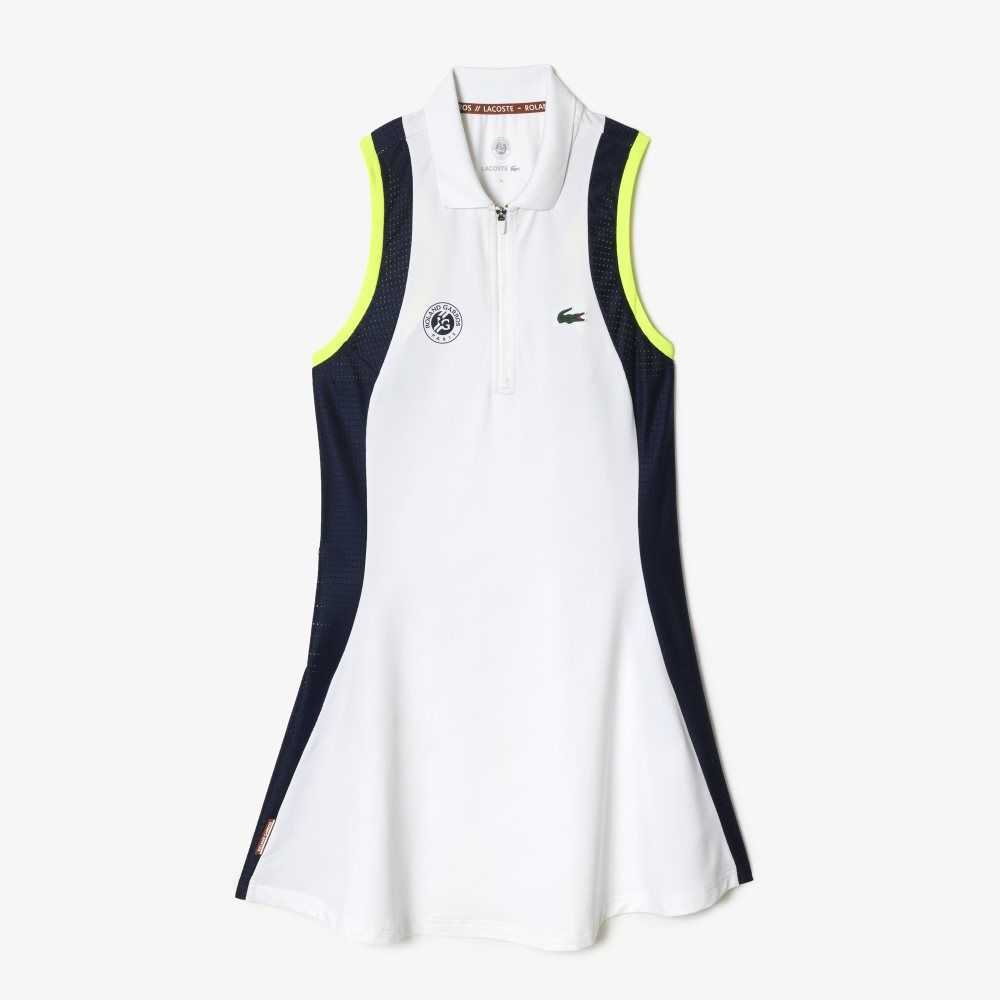 White / Navy Blue / Light Orange Lacoste SPORT Roland Garros Edition Sleeveless Dress | SDNKAC-097