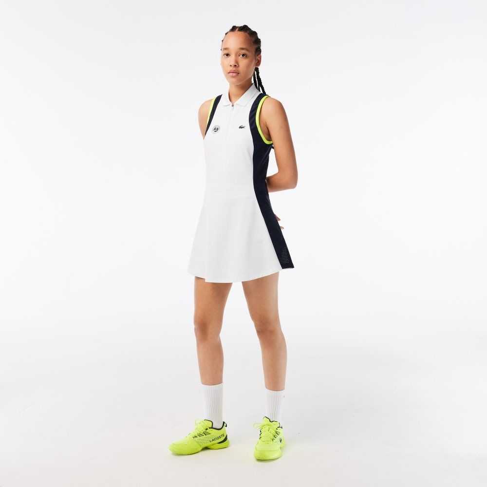 White / Navy Blue / Light Orange Lacoste SPORT Roland Garros Edition Sleeveless Dress | SDNKAC-097