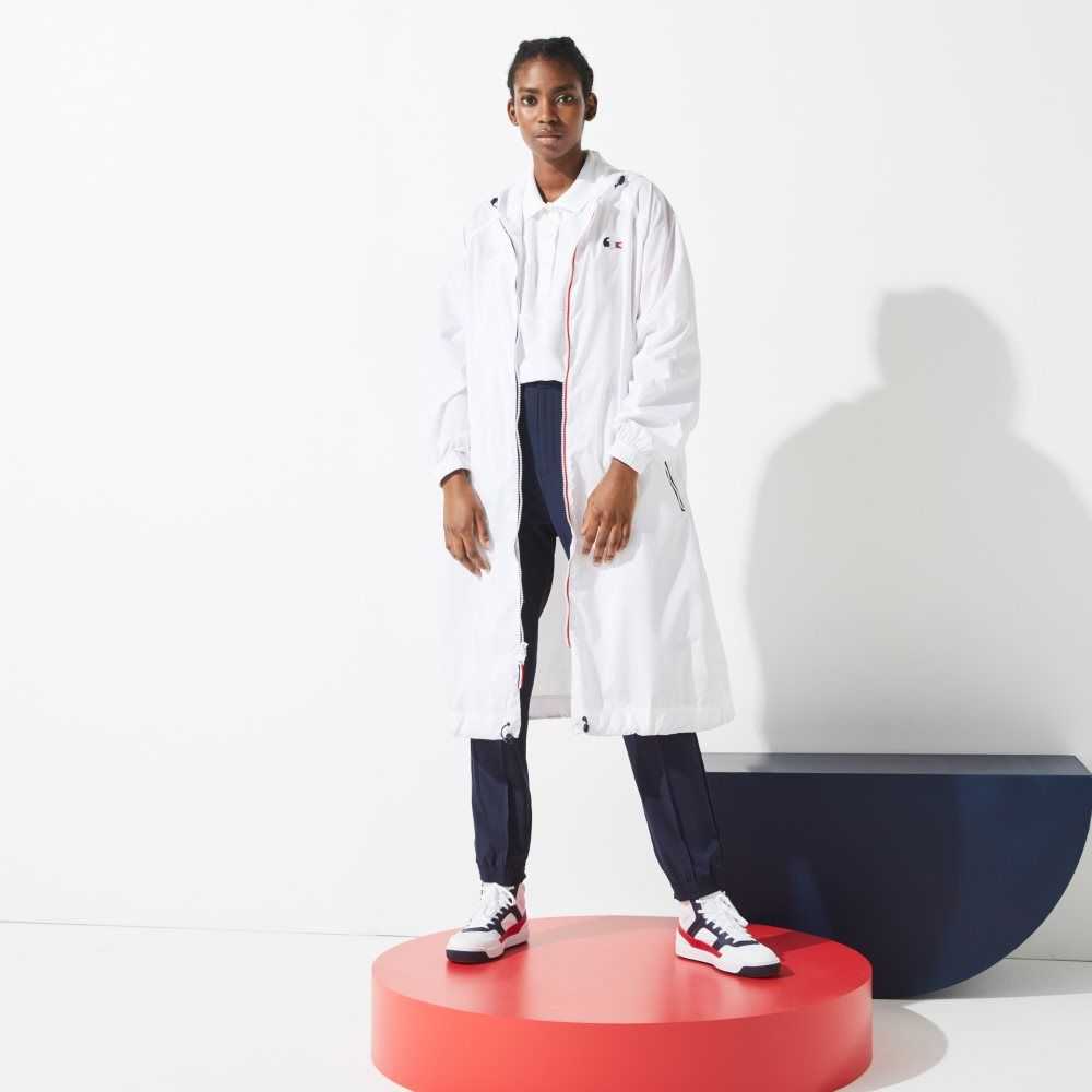 White / Navy Blue / Red Lacoste SPORT French Sporting Spirit Edition Foldable Raincoat | HTOVSW-541