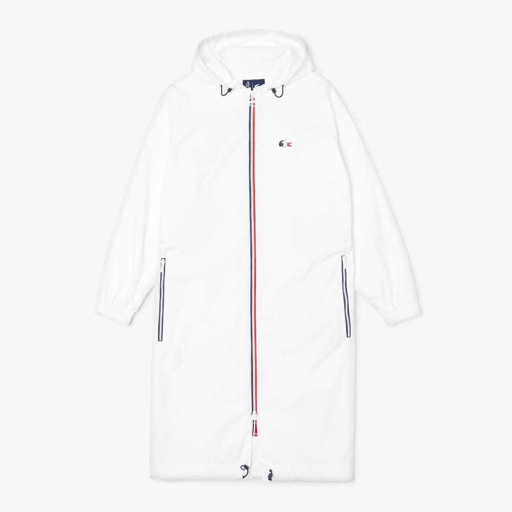 White / Navy Blue / Red Lacoste SPORT French Sporting Spirit Edition Foldable Raincoat | HTOVSW-541