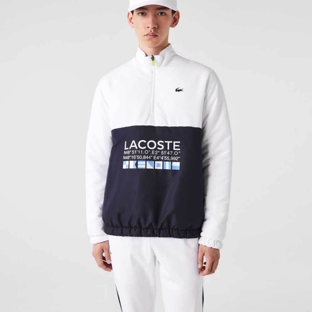 White / Navy Blue / White / Navy Blue Lacoste SPORT Reversible Water-Repellent Tennis Jacket | UQWAHJ-538