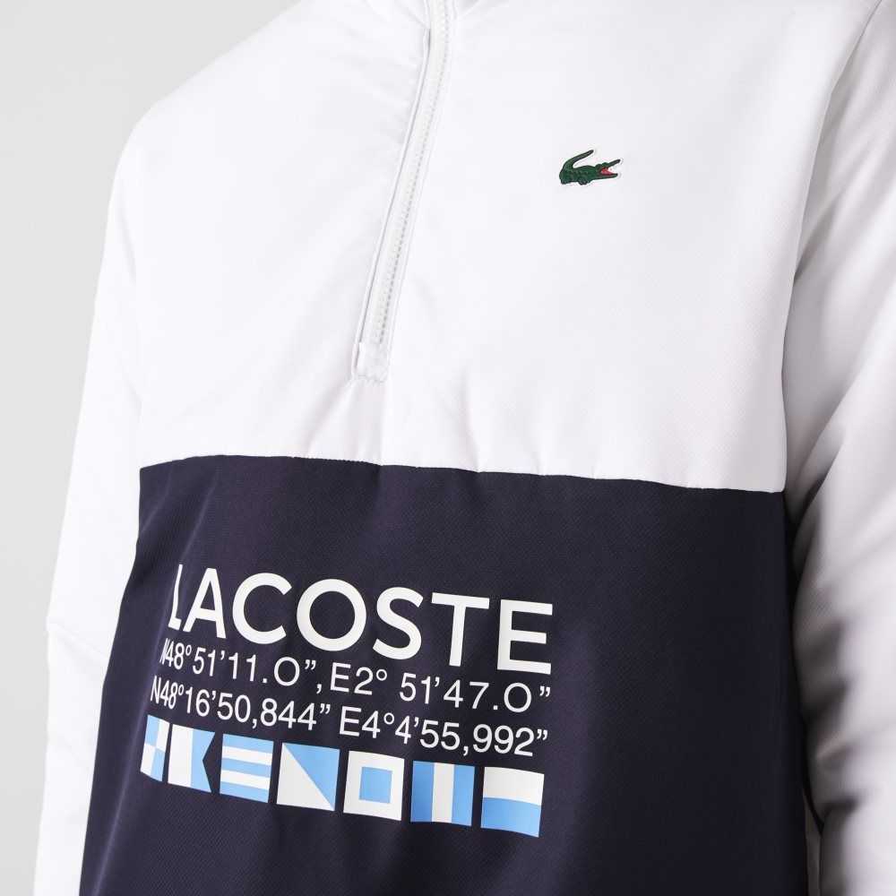 White / Navy Blue / White / Navy Blue Lacoste SPORT Reversible Water-Repellent Tennis Jacket | UQWAHJ-538