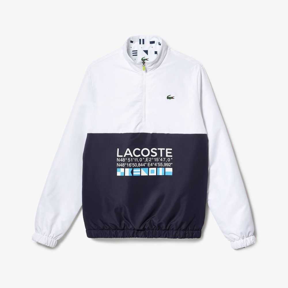 White / Navy Blue / White / Navy Blue Lacoste SPORT Reversible Water-Repellent Tennis Jacket | UQWAHJ-538