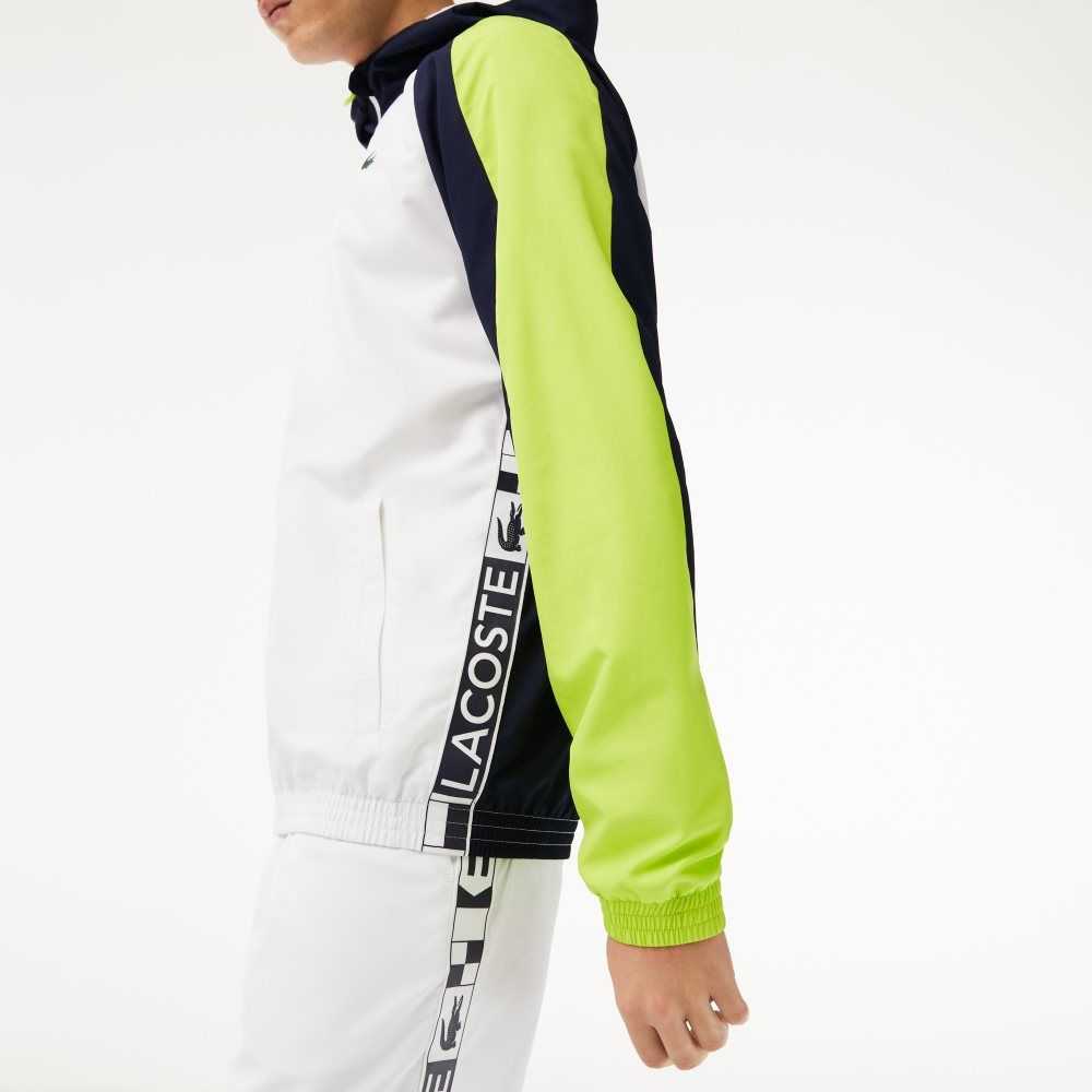 White / Navy Blue / Yellow Lacoste SPORT Color-Block Tennis Jacket | IXZLRN-738