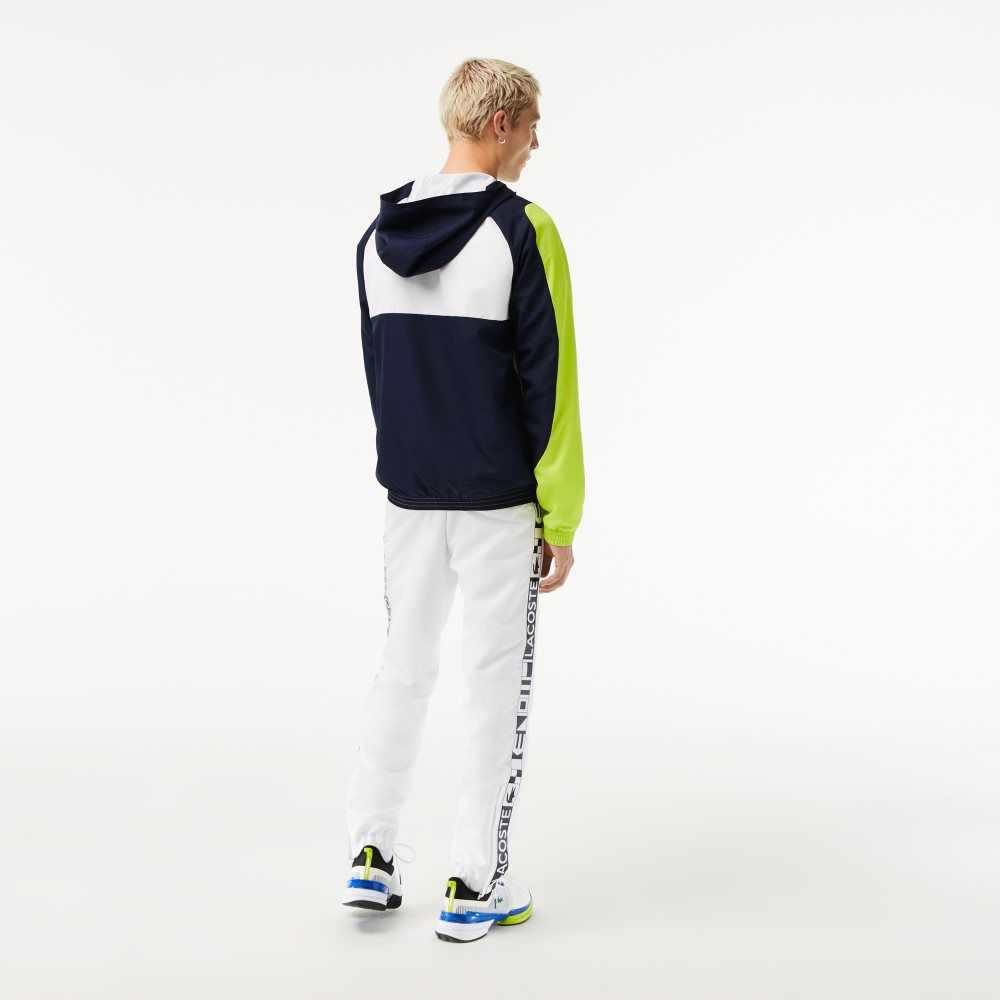 White / Navy Blue / Yellow Lacoste SPORT Color-Block Tennis Jacket | IXZLRN-738