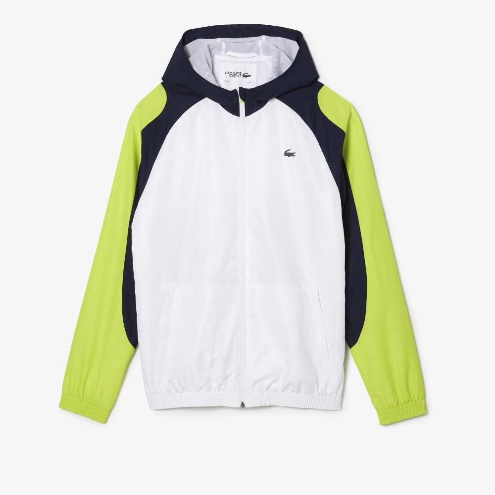 White / Navy Blue / Yellow Lacoste SPORT Color-Block Tennis Jacket | IXZLRN-738