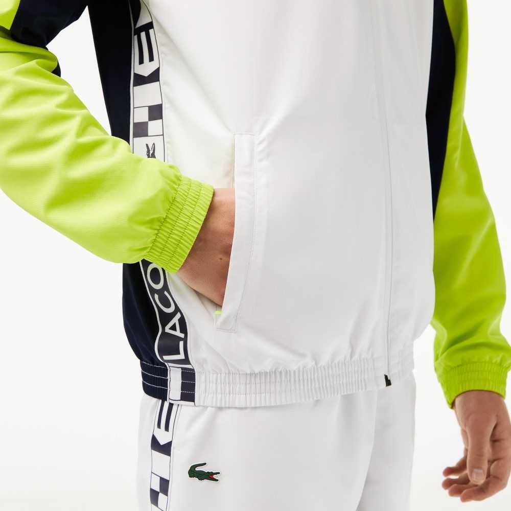 White / Navy Blue / Yellow Lacoste SPORT Color-Block Tennis Jacket | IXZLRN-738