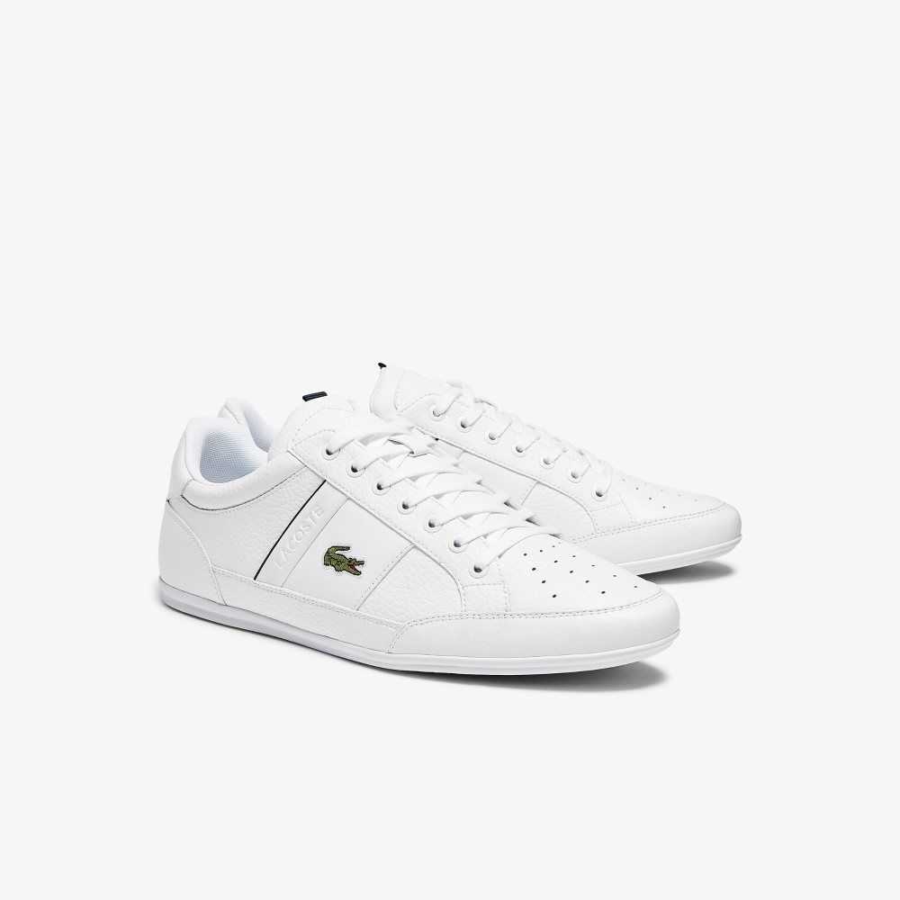 White / Navy Lacoste Chaymon Leather and Synthetic Sneakers | VEADJT-359