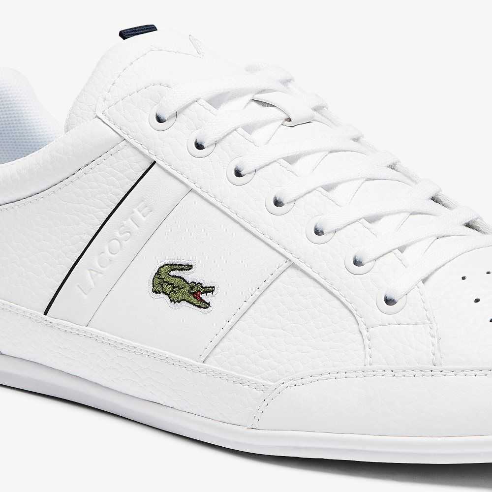 White / Navy Lacoste Chaymon Leather and Synthetic Sneakers | VEADJT-359