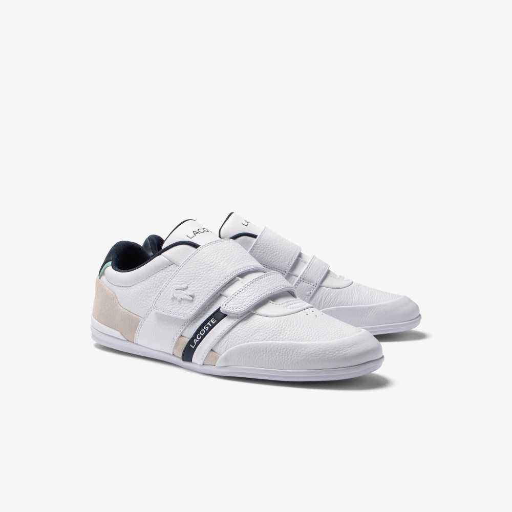 White / Navy Lacoste Misano Strap Leather Sneakers | PTBFIV-609