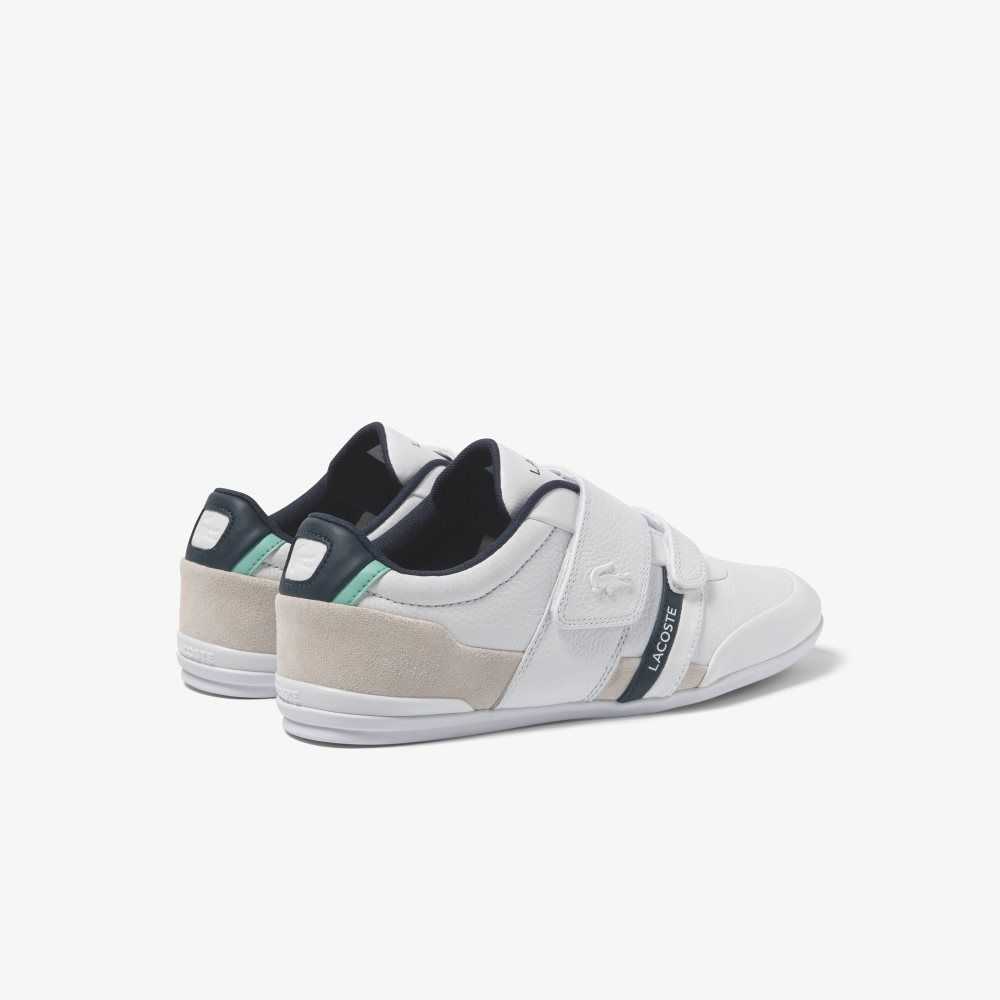 White / Navy Lacoste Misano Strap Leather Sneakers | PTBFIV-609