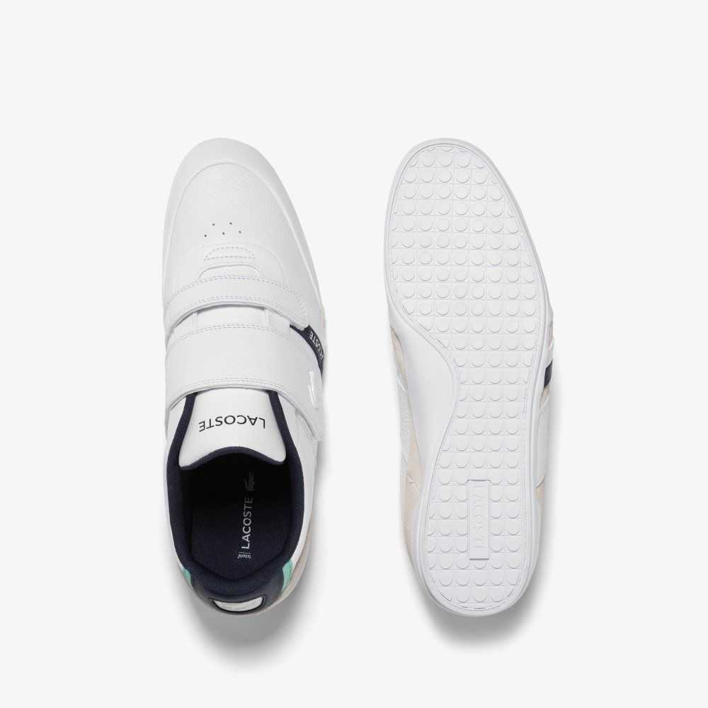 White / Navy Lacoste Misano Strap Leather Sneakers | PTBFIV-609