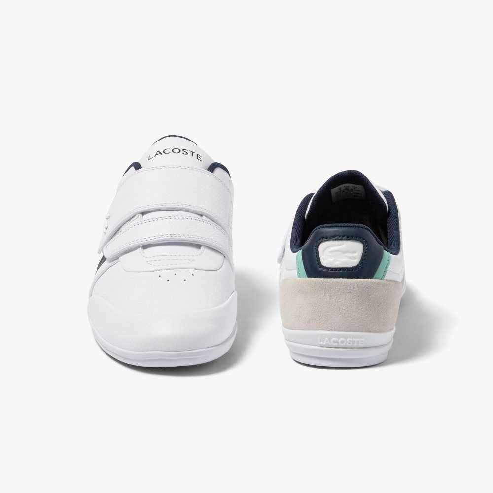 White / Navy Lacoste Misano Strap Leather Sneakers | PTBFIV-609