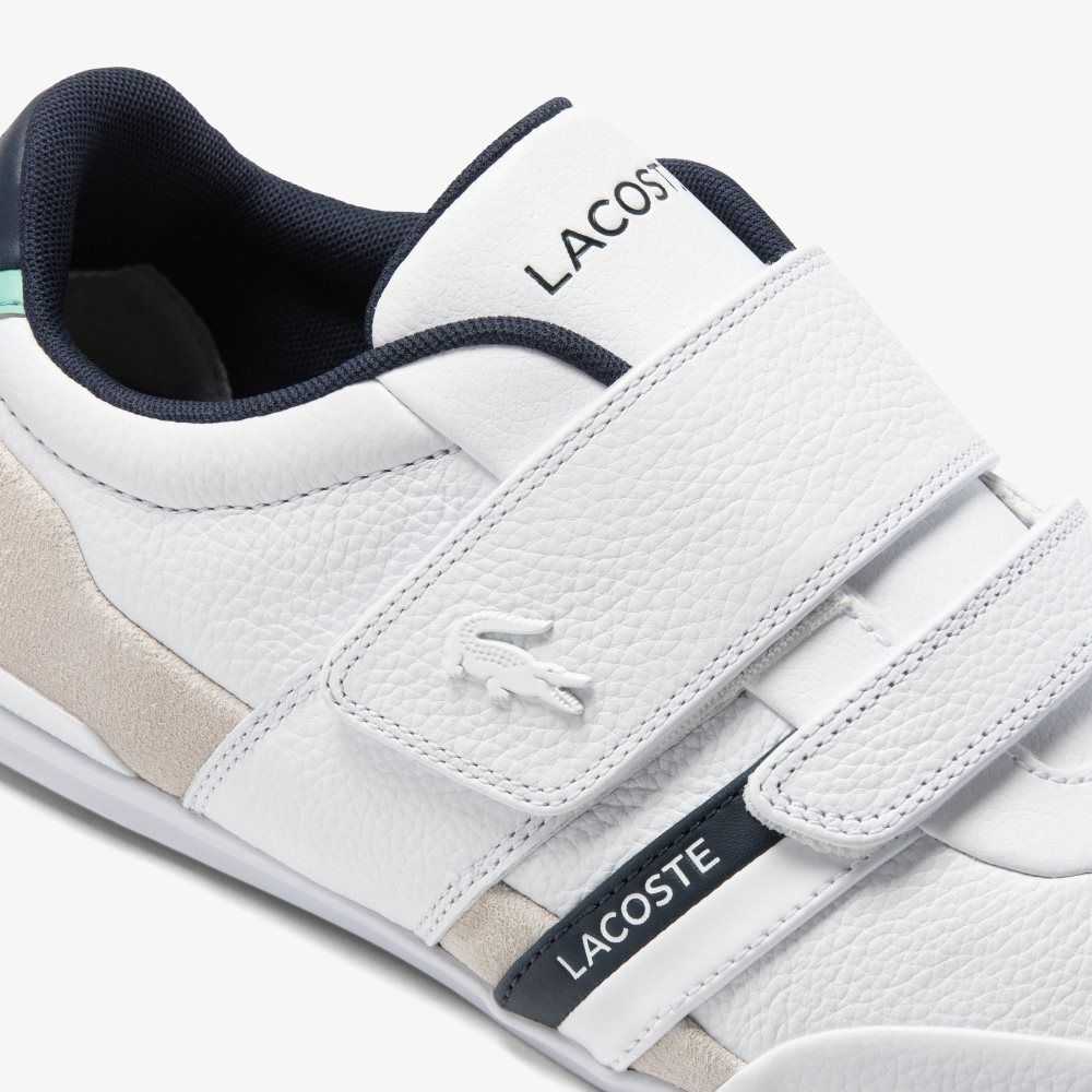 White / Navy Lacoste Misano Strap Leather Sneakers | PTBFIV-609