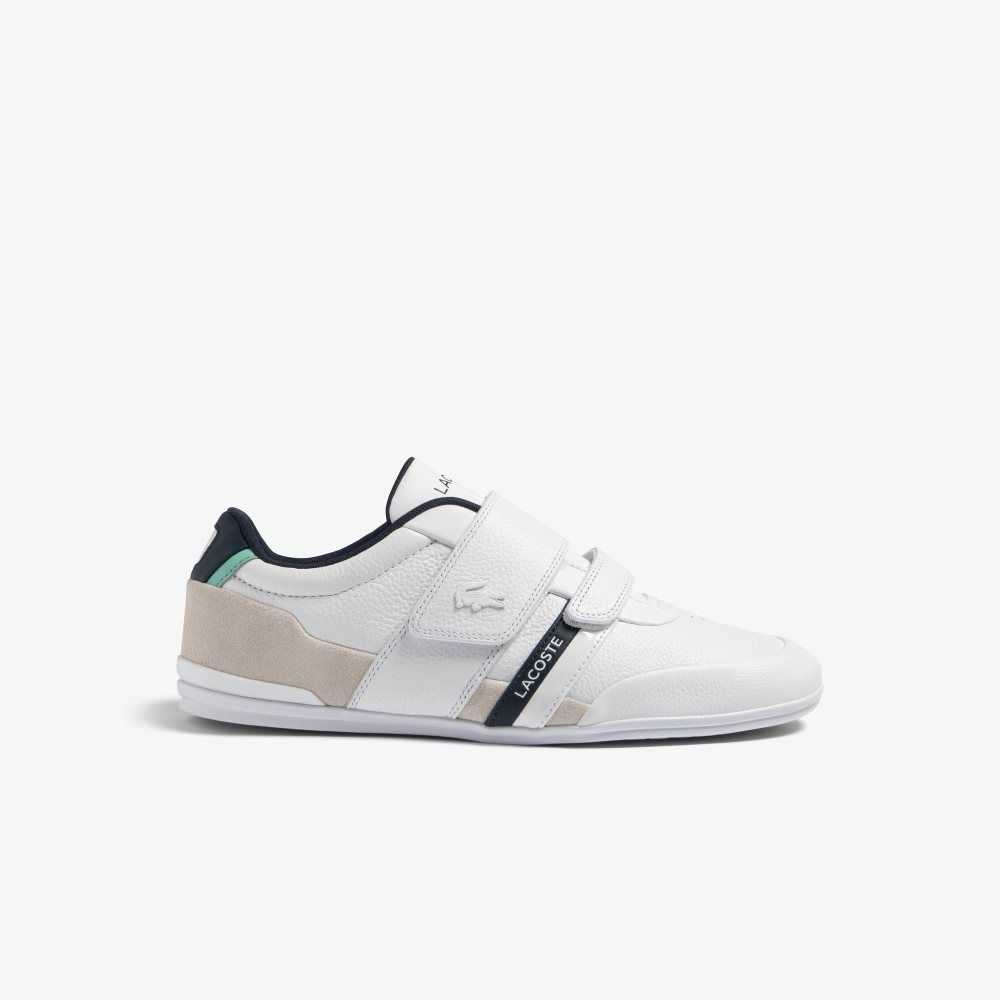 White / Navy Lacoste Misano Strap Leather Sneakers | PTBFIV-609