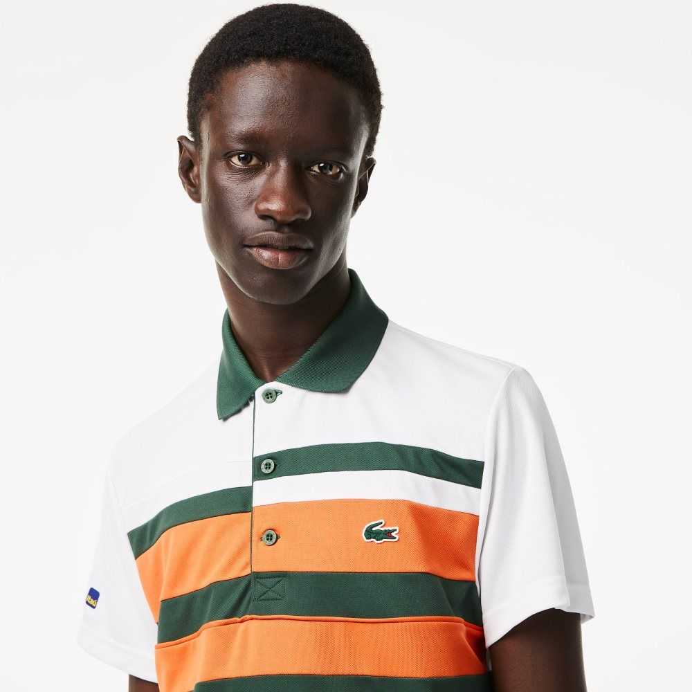 White / Orange / Green Lacoste Sport Miami Open Edition Stripe Polo | GUBYKI-298