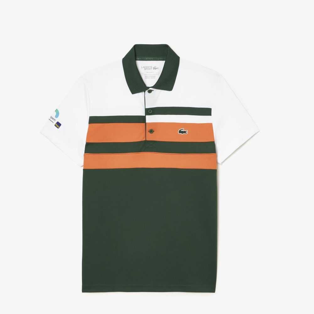 White / Orange / Green Lacoste Sport Miami Open Edition Stripe Polo | GUBYKI-298