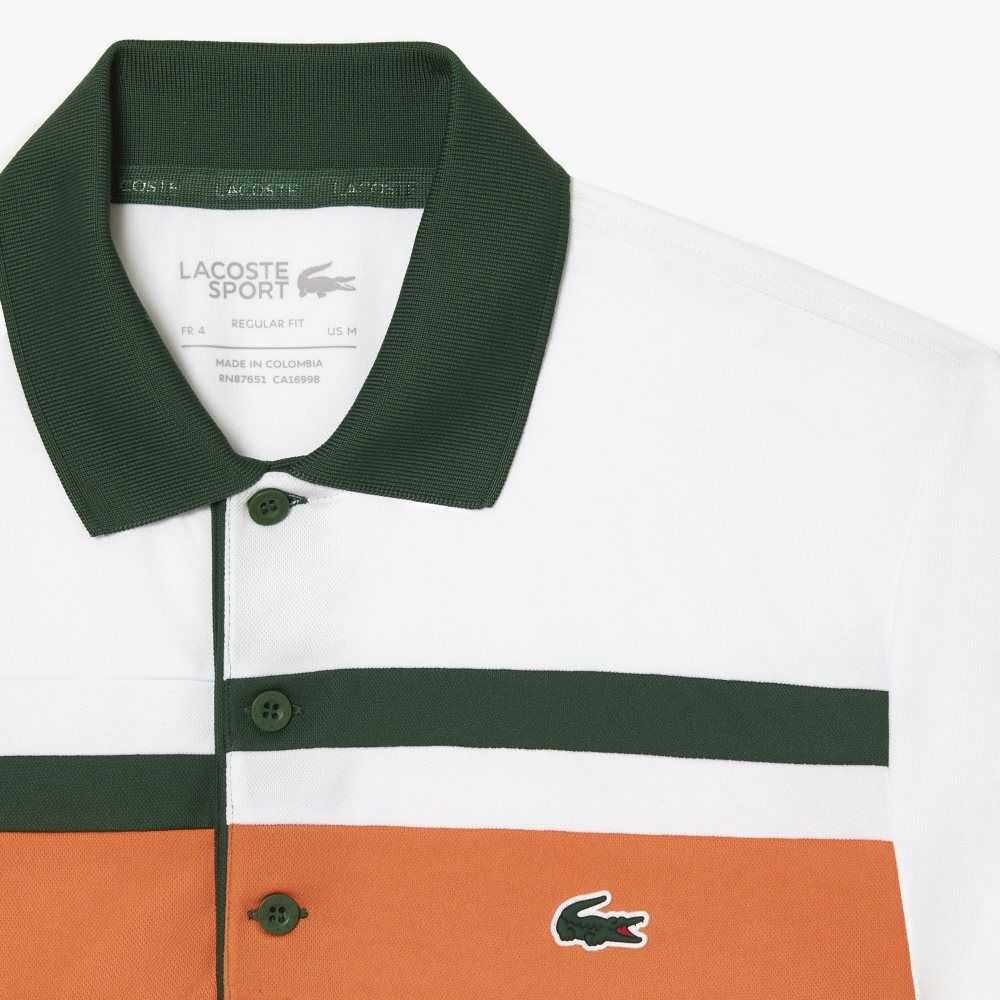 White / Orange / Green Lacoste Sport Miami Open Edition Stripe Polo | GUBYKI-298