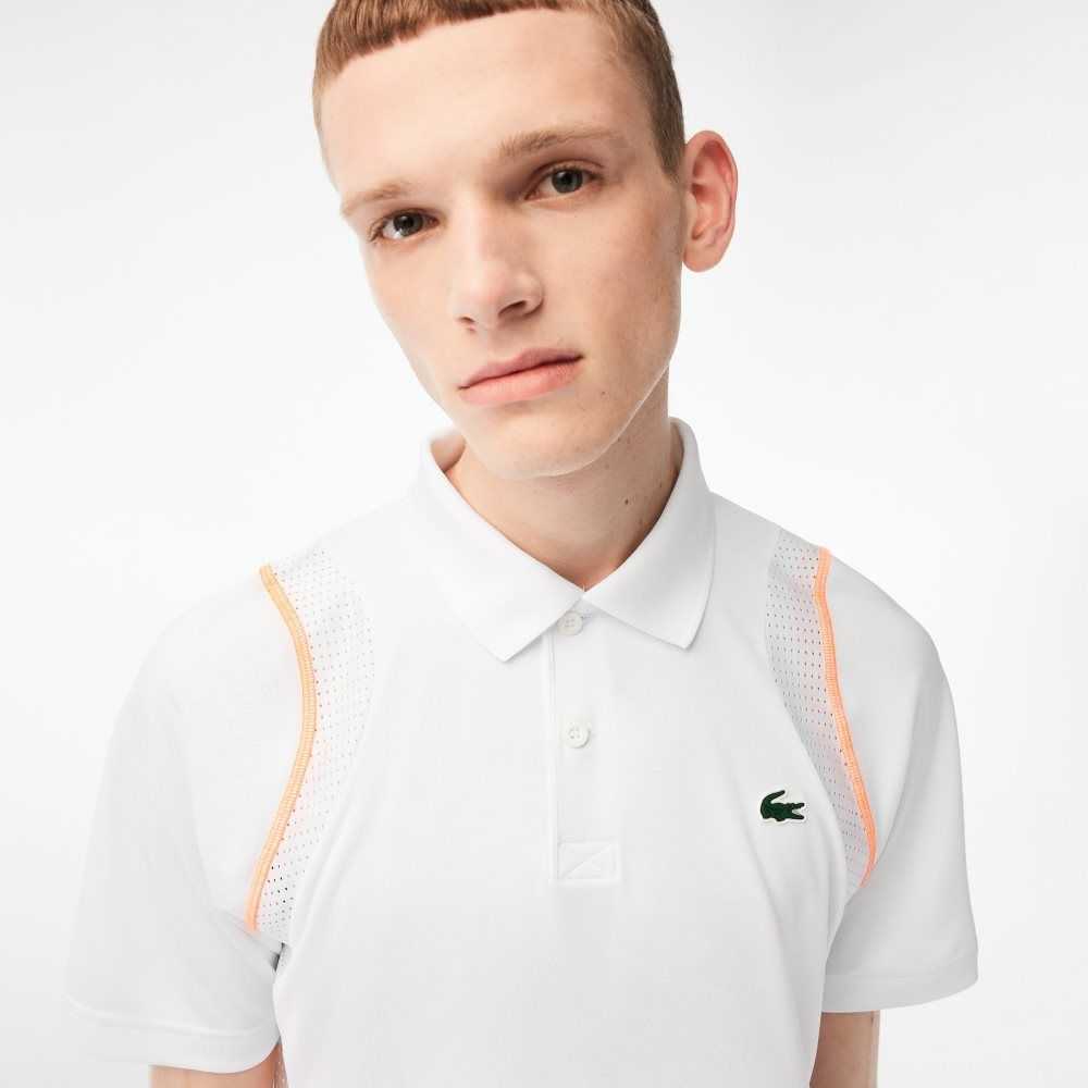 White / Orange Lacoste Tennis Recycled Polyester Polo Shirt | UJHPSF-340