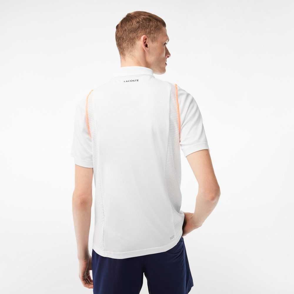 White / Orange Lacoste Tennis Recycled Polyester Polo Shirt | UJHPSF-340