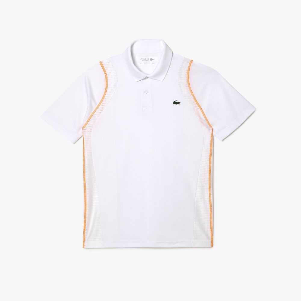 White / Orange Lacoste Tennis Recycled Polyester Polo Shirt | UJHPSF-340