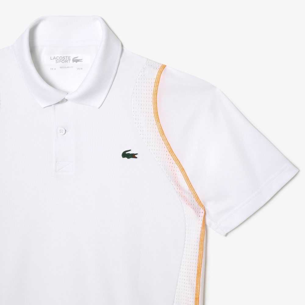 White / Orange Lacoste Tennis Recycled Polyester Polo Shirt | UJHPSF-340