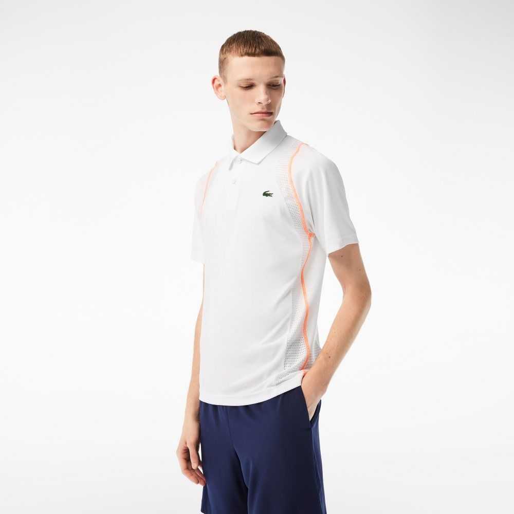 White / Orange Lacoste Tennis Recycled Polyester Polo Shirt | UJHPSF-340