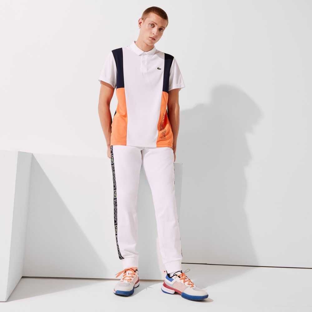 White / Orange / Navy Blue Lacoste SPORT Branded Bands Tracksuit Pants | PTLRSB-670