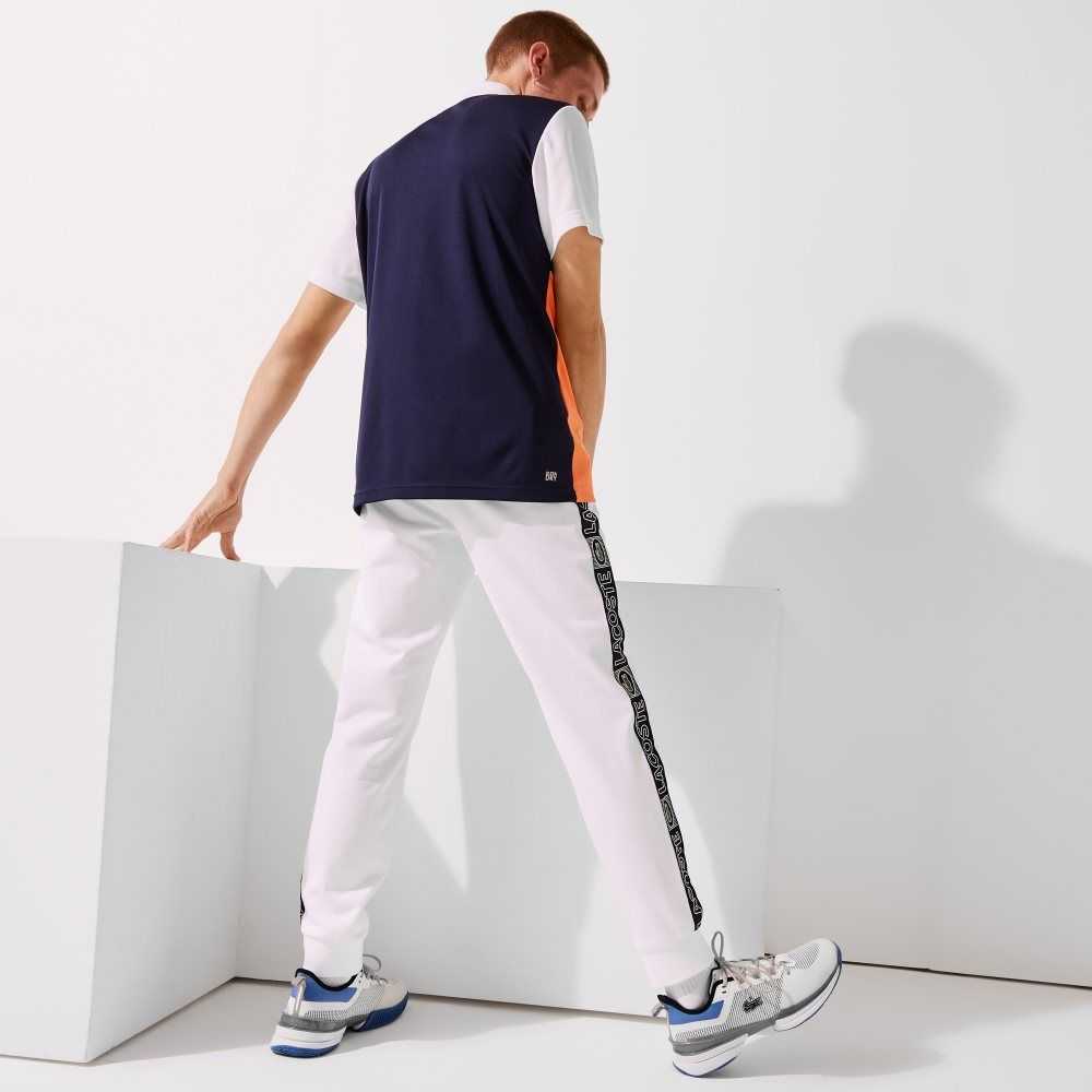 White / Orange / Navy Blue Lacoste SPORT Branded Bands Tracksuit Pants | PTLRSB-670