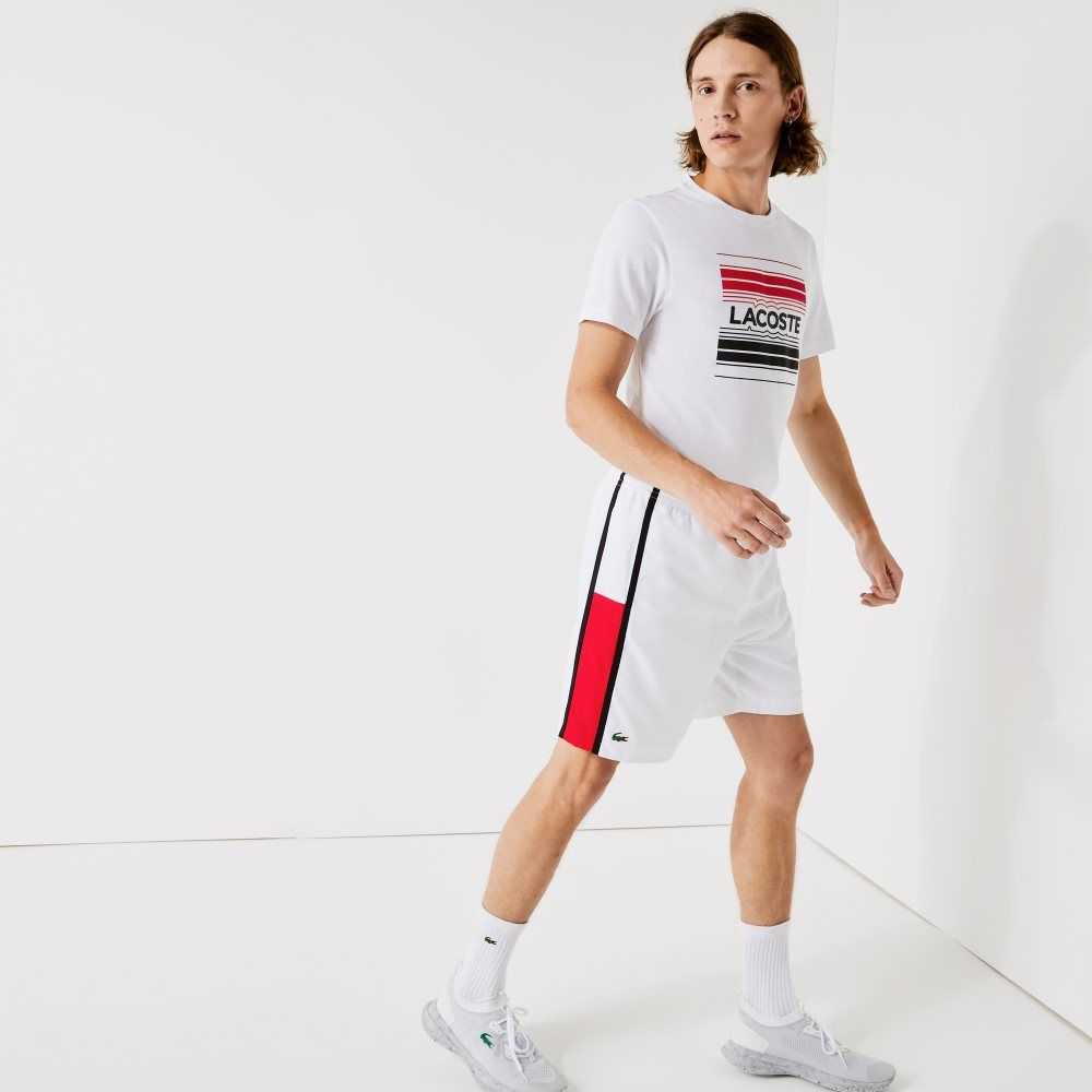 White / Red / Black Lacoste SPORT Colorblock Panels Lightweight Shorts | RBSGXP-041