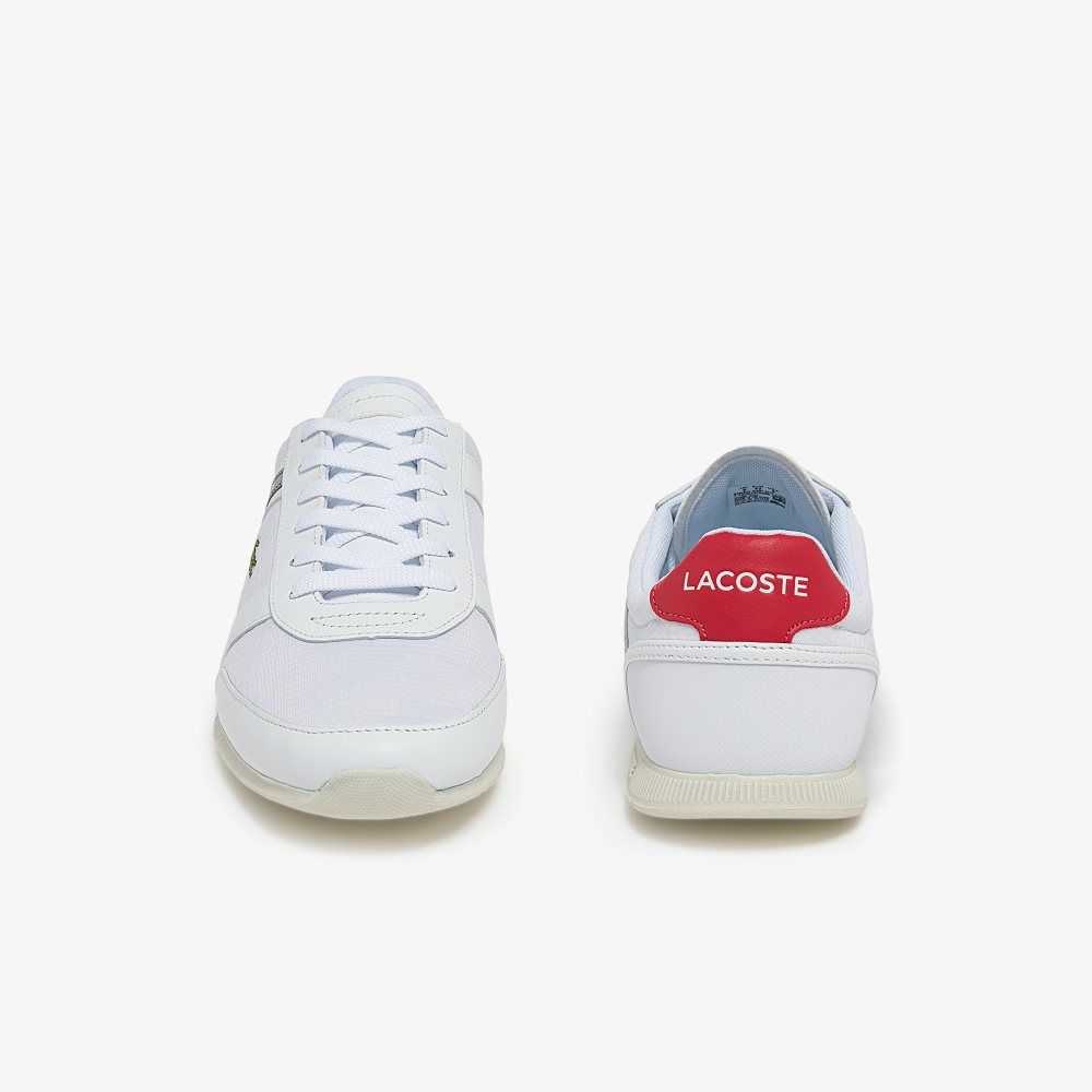 White / Red Lacoste Menerva Sport Leather Accent Sneakers | UDCLMB-298