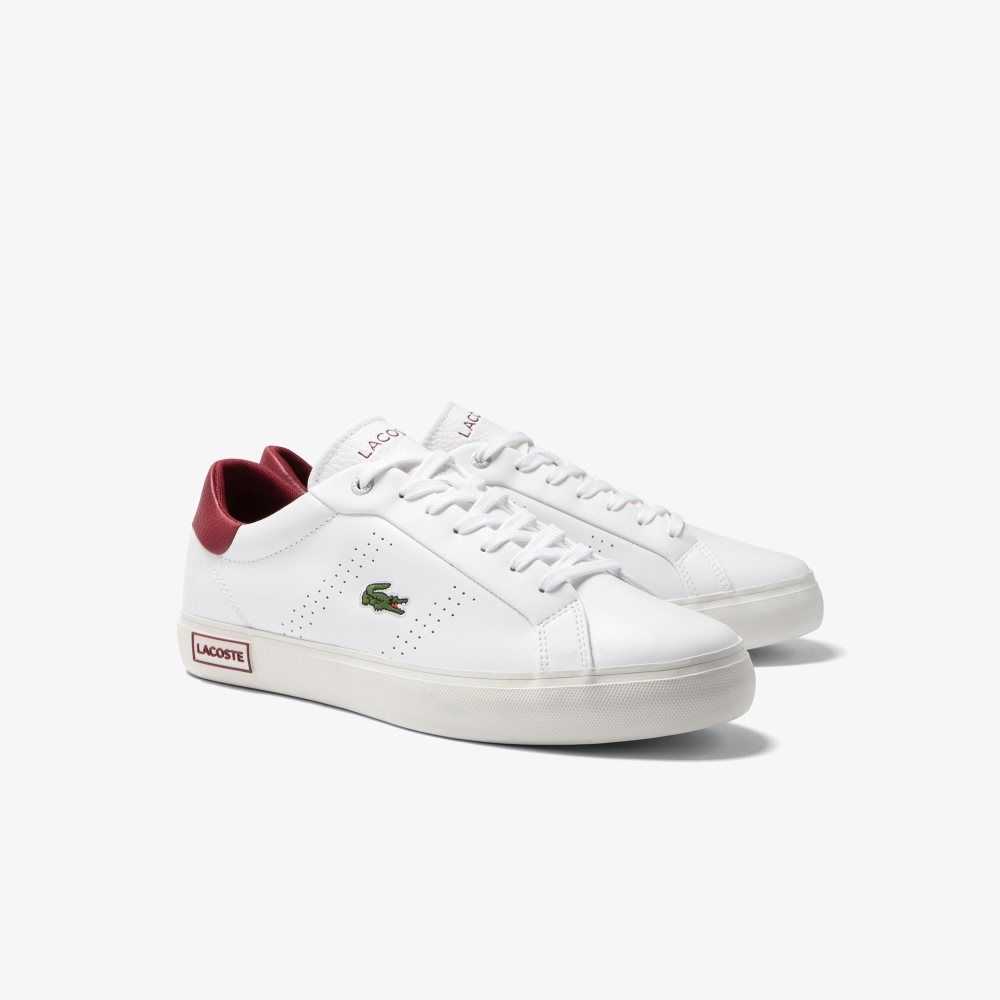 White / Red Lacoste Powercourt 2.0 Leather Heel Pop Sneakers | LQNWBM-610