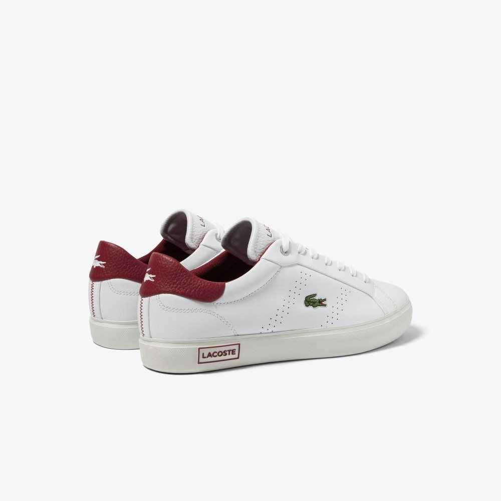 White / Red Lacoste Powercourt 2.0 Leather Heel Pop Sneakers | LQNWBM-610