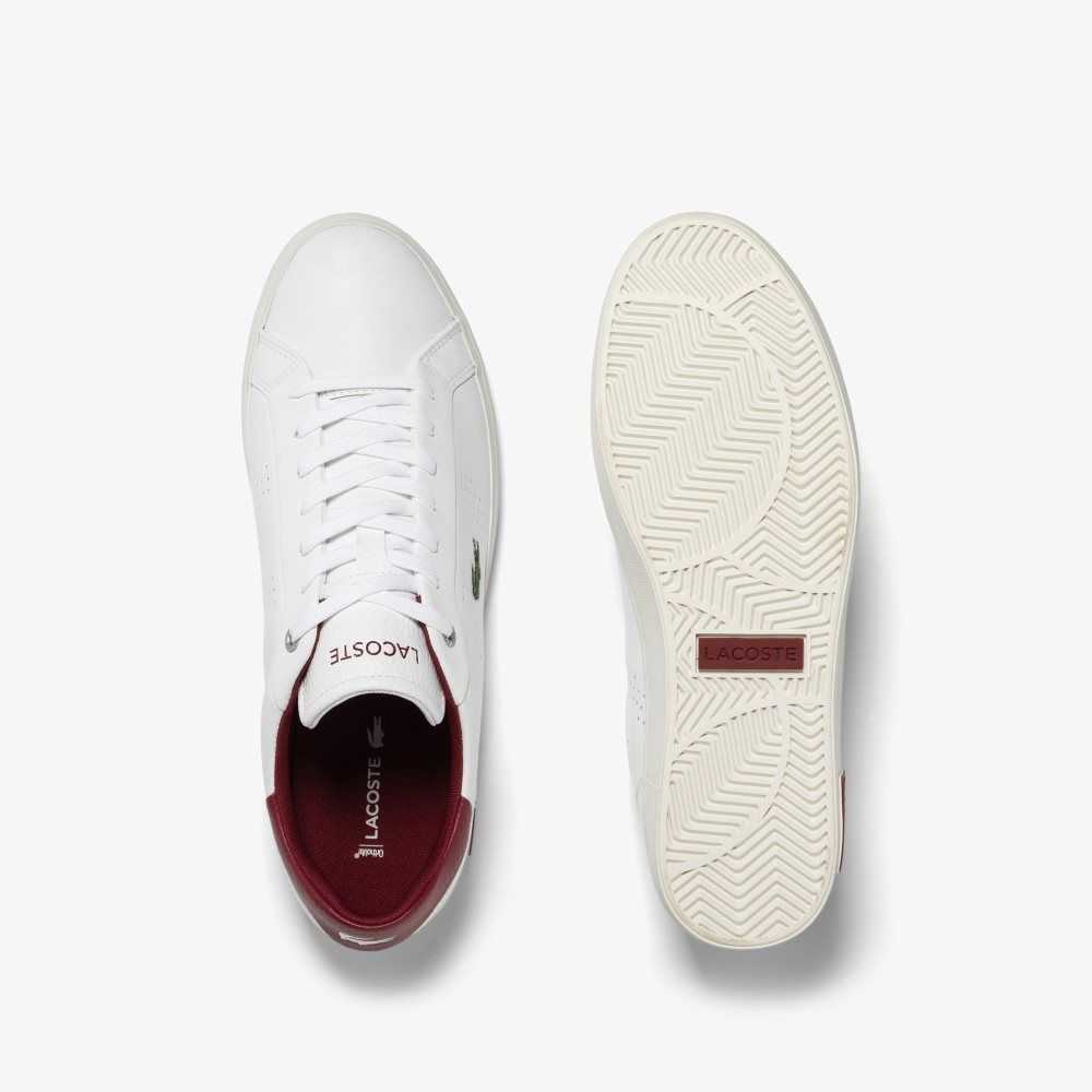 White / Red Lacoste Powercourt 2.0 Leather Heel Pop Sneakers | LQNWBM-610