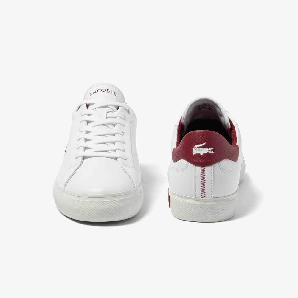 White / Red Lacoste Powercourt 2.0 Leather Heel Pop Sneakers | LQNWBM-610