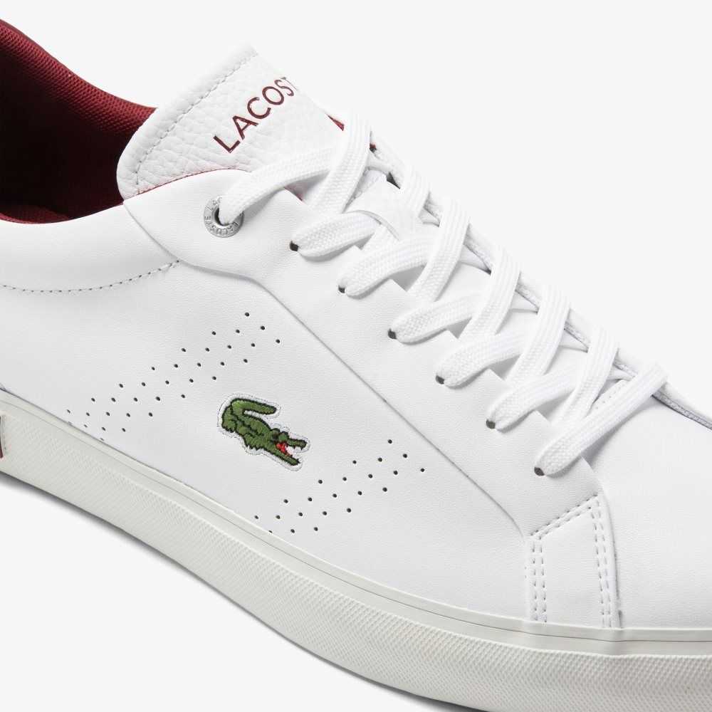 White / Red Lacoste Powercourt 2.0 Leather Heel Pop Sneakers | LQNWBM-610