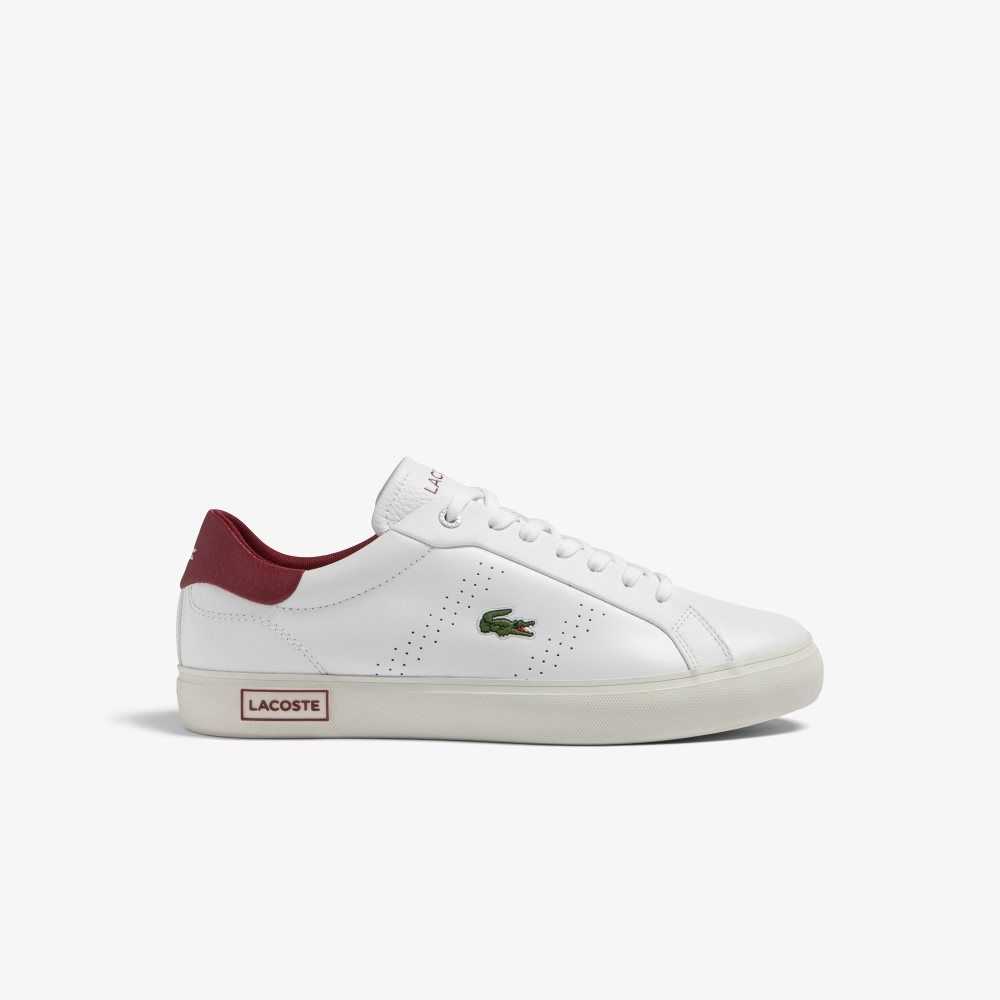 White / Red Lacoste Powercourt 2.0 Leather Heel Pop Sneakers | LQNWBM-610