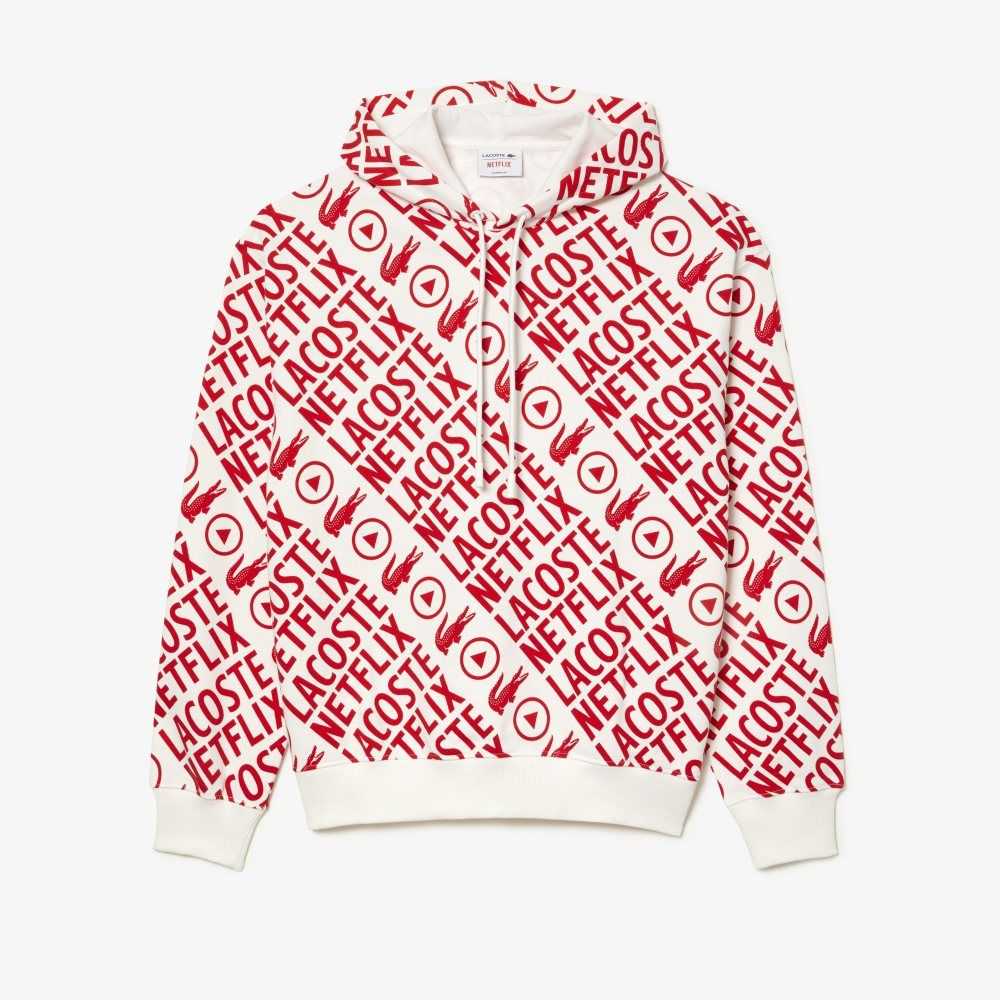 White / Red Lacoste x Netflix Loose Fit Organic Cotton Sweatshirt | SVINUB-391