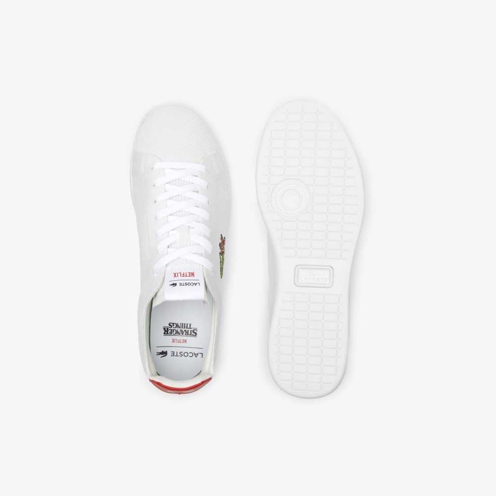 White / Red Lacoste x Netflix Stranger Things Carnaby Piquee Sneakers | KGZSRA-716