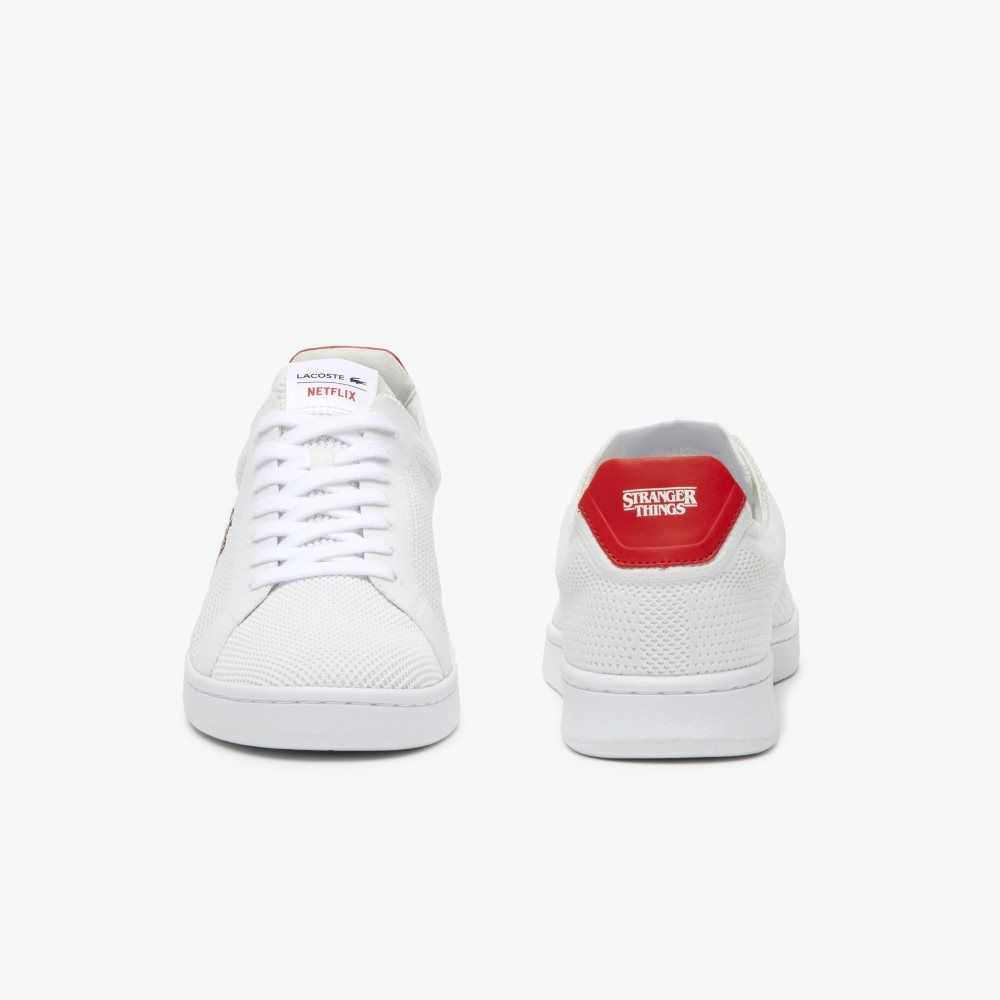 White / Red Lacoste x Netflix Stranger Things Carnaby Piquee Sneakers | KGZSRA-716