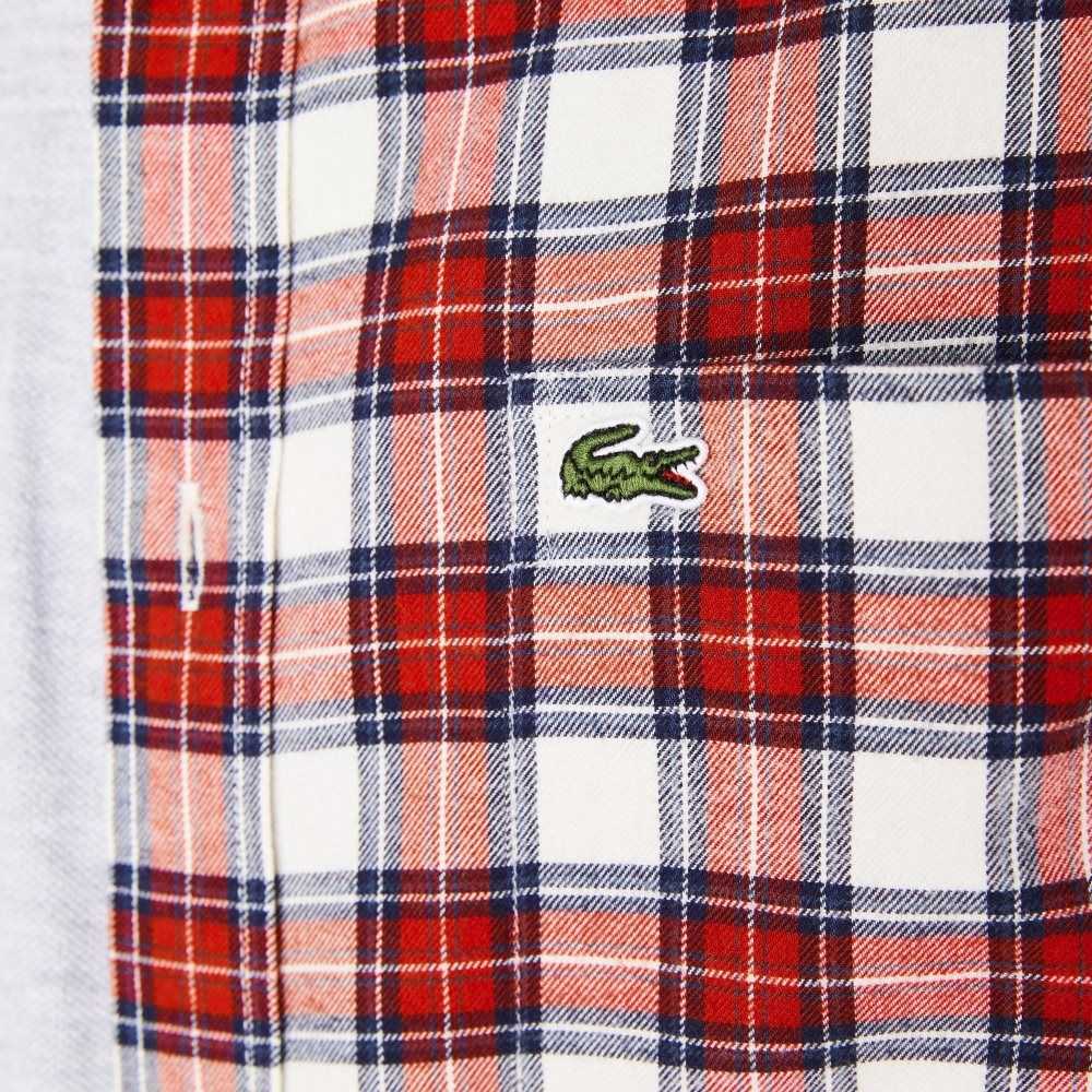 White / Red / Navy Blue Lacoste Regular Fit Check Print Flannel Shirt | IHFWLS-430