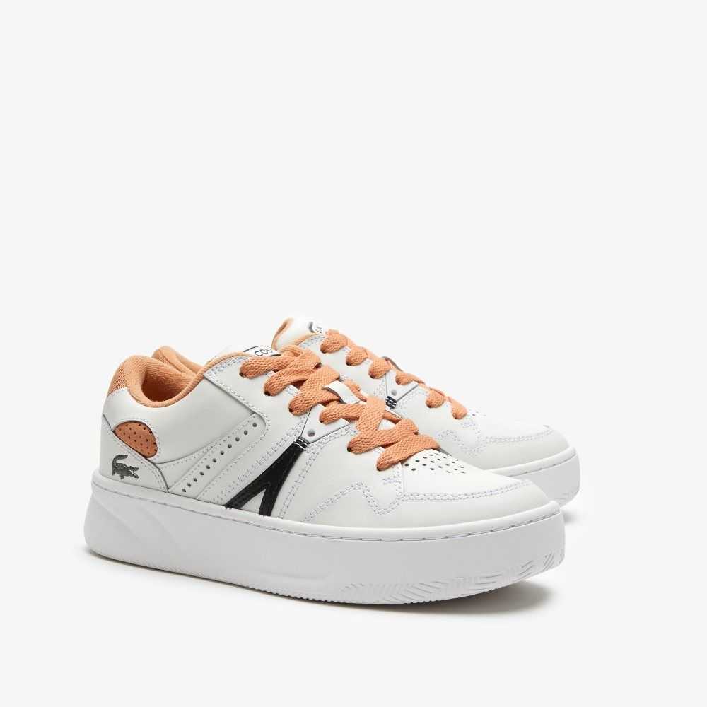 White / Tan Lacoste L005 Leather Sneakers | WHGSPM-084