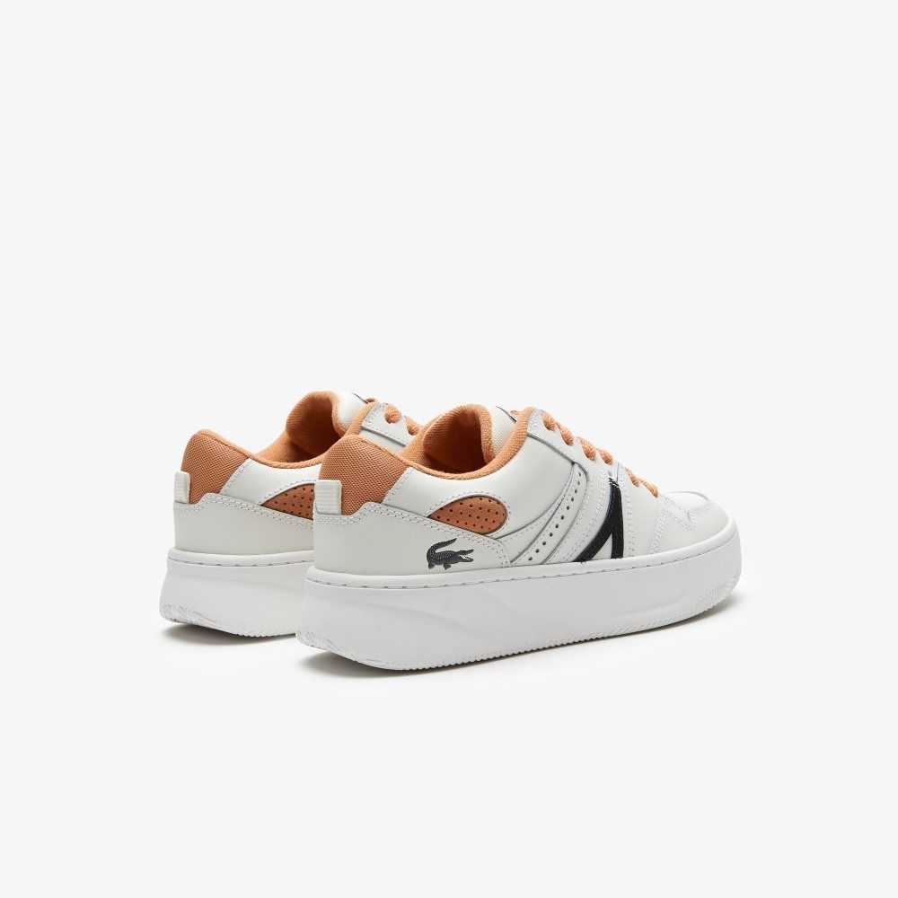 White / Tan Lacoste L005 Leather Sneakers | WHGSPM-084