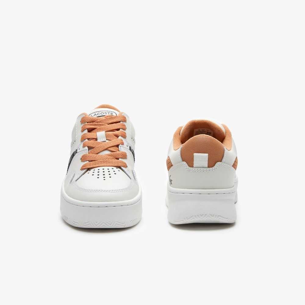 White / Tan Lacoste L005 Leather Sneakers | WHGSPM-084