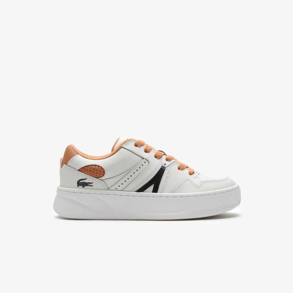 White / Tan Lacoste L005 Leather Sneakers | WHGSPM-084