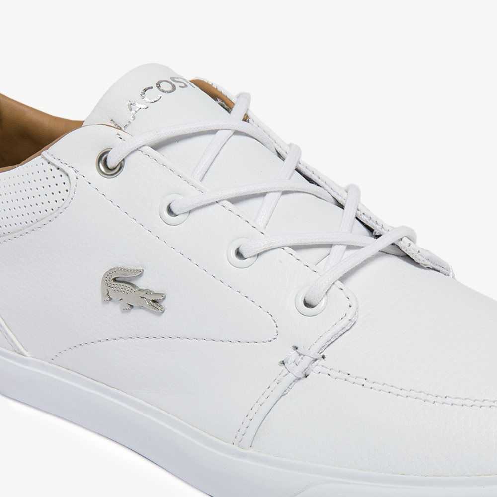 White/White Lacoste Bayliss Leather Perforated Collar Sneakers | LHZFID-143