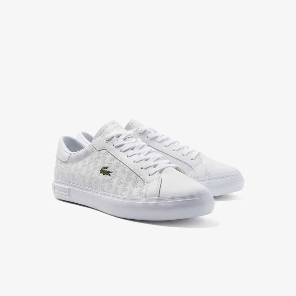 White/White Lacoste Powercourt Leather Sneakers | WSLVUH-861